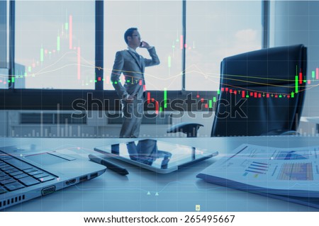 business man using cell phone in office, business globalization concept