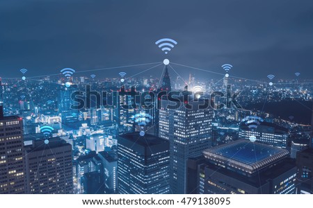 Cityscape with wi-fi connection conceptual,information communication technology concept