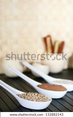 Steel cut oats and baking ingredients with space for copy