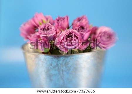 An abstract photo of a bucket of roses with shallow focus