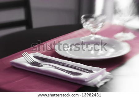 An elegant table set for dinner with special focus and color