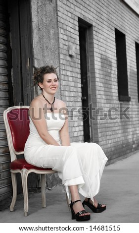 A portrait of beautiful non-traditional bride in an urban setting