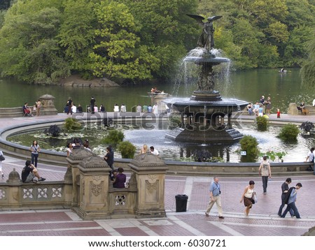 central park new york summer. park fountain in New York