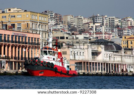 Red ship on the port of Istanbul