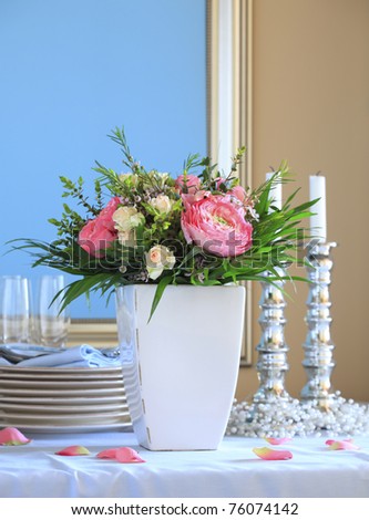 Wedding bouquet on the reception table
