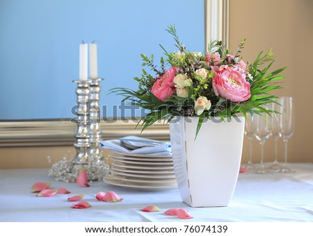 Wedding bouquet on the reception table