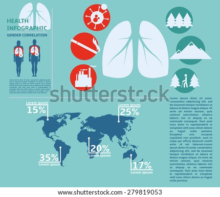 Health medical info infographic template lung harm statistics