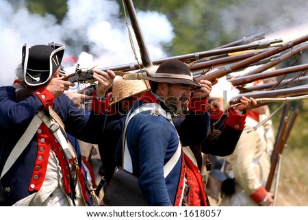 Scene from American Revolution battle re enactment at Fort George, Niagara On The Lake, Ontario, Canada. July 29/2006. The American infantry.