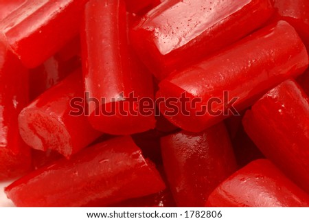 Macro photo of red licorice bits