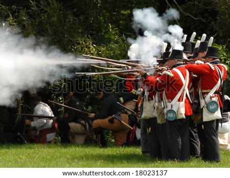 August 9/2008- Fort Erie, ON, Can.: British troops fire on the Americans during the 22nd Annual Siege of Fort Erie weekend, a War of 1812 reenactment.