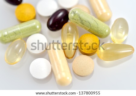 Dietary Supplements. (close up of a supplement.)