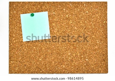 Cork board and blank notes. The blank notes of One sheets stuck on the corkboard.