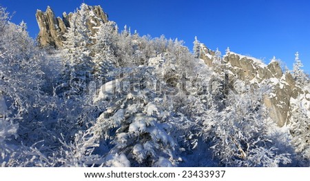 Winter mountains. South Ural, backbone of \