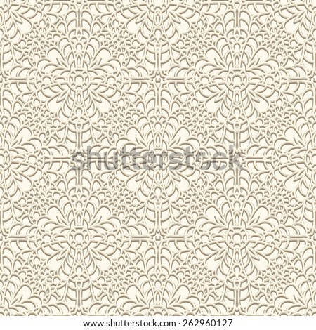 Vintage lace background, crochet ornament, vector seamless pattern in light color
