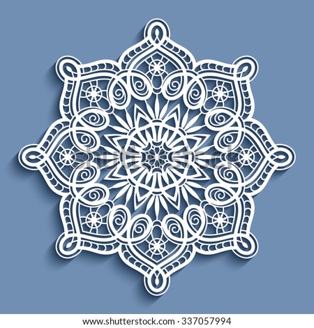 Paper lace doily, decorative snowflake, mandala, round crochet ornament, vector eps10