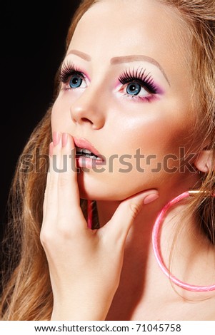 doll costume makeup. model with doll make-up,