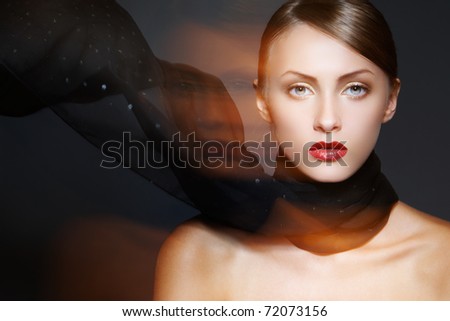 stock photo Beautiful model with luxury makeup sexy lips and fashion 