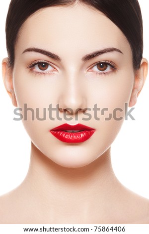  Closeup portrait of sexy caucasian young model with glamour red lips
