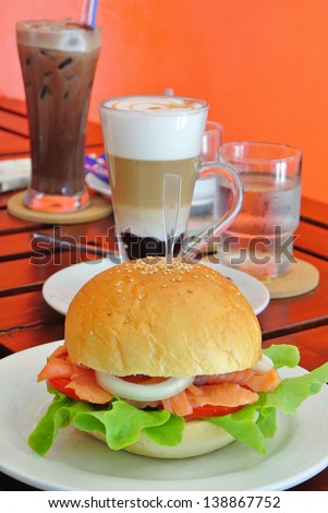 Burger and Coffee in Breakfast