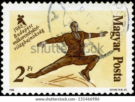 HUNGARY - CIRCA 1988: A stamp printed in Hungary, shows Skaters from 19th century, with inscription and name of series \