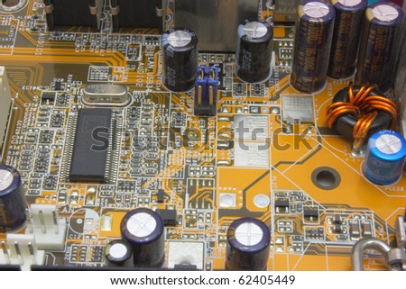 Close-up mother board. High technology industry.