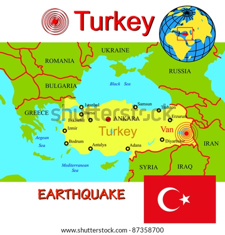Turkey map with epicenter earthquake.
