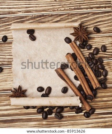 spices on the table and an ancient scroll of paper