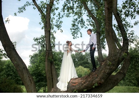 Bride and groom on the tree