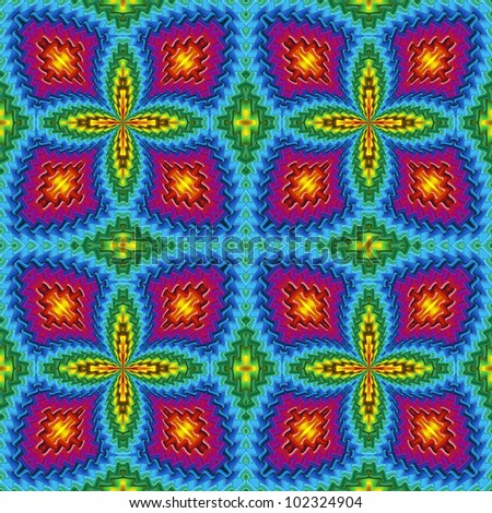 Pop art disco pattern with optic illusion and floral elements in vivid colors