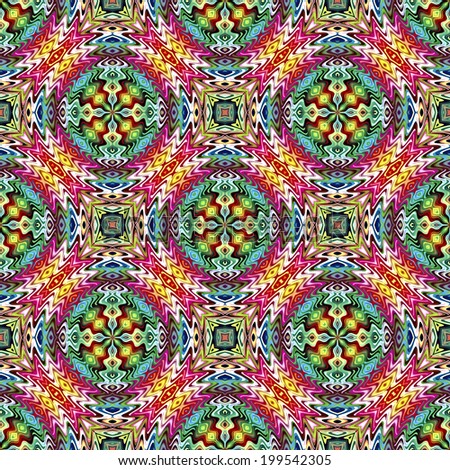Trendy Native American Pattern. Modern textile derived from ancient tribal motifs in brilliant and vivid colors, seamless