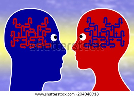 Sympathy Concept. People like each other when they discover common pattern of thinking and equal mindset