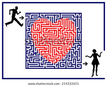 Love Labyrinth. Concept for the difficult search for the right partner