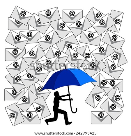 Fighting the Email Flood. Humorous concept sign of the daily flood of e-mails at the workplace or in social media