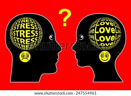Love and Stress. Two people with contrasting emotions causing problems