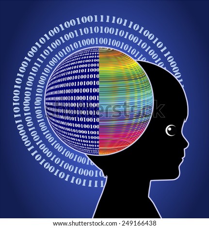 Digital Child. Concept sign of digital native with computer brain
