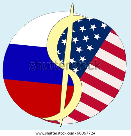 USA - Russia Dollar sign. Symbol to show the relationship and dependency between USA and Russia.