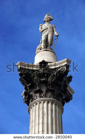 the statue of Admiral Nelson on top of Nelson\'s column in Trafalgar square in London