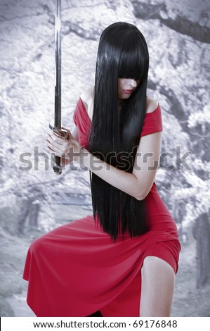  sexual mystery asian girl. Anime style woman with long black hair