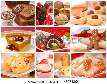 Collage Showing A Variety Of Delicious Pastries, Desserts And Baked Goods Including Cookies, Pies, Cakes, And Muffins
