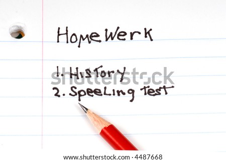 A list of homework to do with misspelled words