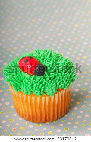 اروع تشكيلة لمحبي الكاب كيك Stock-photo-cupcake-decorated-with-grass-frosting-and-a-marzipan-ladybug-33170812