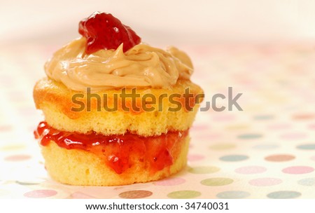 Freshly baked Peanut butter and strawberry jelly cupcake