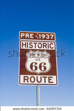 Sign showing the historic pre 1937 Route 66 in New Mexico