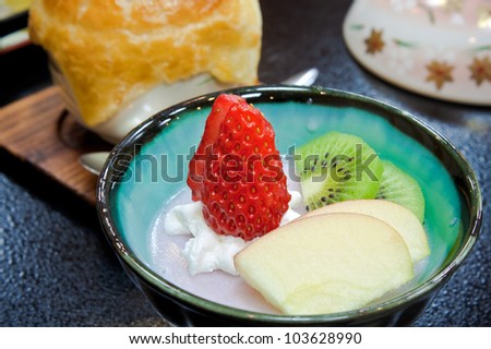 Strawberry Mousse Cake in Small japanese Bowl
