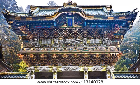 NIKKO, JAPAN - MARCH 24: Yomeimon in Nikko, Japan on March 24, 2012. The Yomeimon came from one of the twelve gates in the Imperial court in Kyoto. The gate locates at the front of Toshogu Shrine.