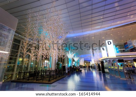 TOKYO, JAPAN - NOVEMBER 26: Decorations at Haneda airport in Tokyo, Japan on November 26, 2013. Lights and illuminations are decorated and preparared for the coming Christmas.