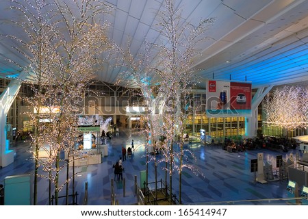TOKYO, JAPAN - NOVEMBER 26: Decorations at Haneda airport in Tokyo, Japan on November 26, 2013. Lights and illuminations are decorated and preparared for the coming Christmas.