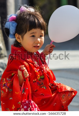 FUKUOKA, JAPAN - NOVEMBER 13: Shichi-go-san in Fukuoka, Japan on November 13, 2013. Traditional rite of passage and festival day in Japan for 3 and 7-year-old girls and 3 and 5-year-old boys.