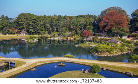 OKAYAMA, JAPAN - NOVEMBER 17: Koraku-en in Okayama, Japan on November 17, 2013. Built in 1700 by Ikeda Tsunamasa, Lord of Okayama, it is one of the Three Great Gardens of Japan