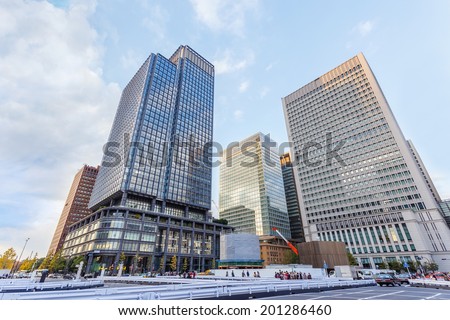 TOKYO, JAPAN - NOVEMBER 26: Marunouchi Business District in Tokyo, Japan on November 26, 2013. Tokyo\'s financial district and the country\'s three largest banks are headquartered there